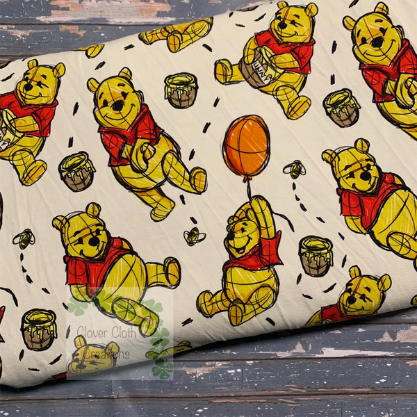 Pooh Tossed Hybrid Fitted Cloth Diaper - Made to Order